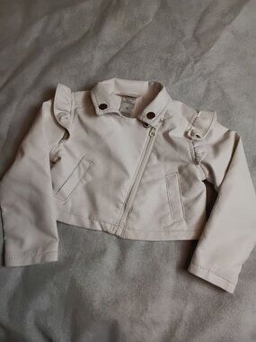 Little Lass Toddler Girls White Faux Leather Moto Jacket Ruffle Shoulder 3T